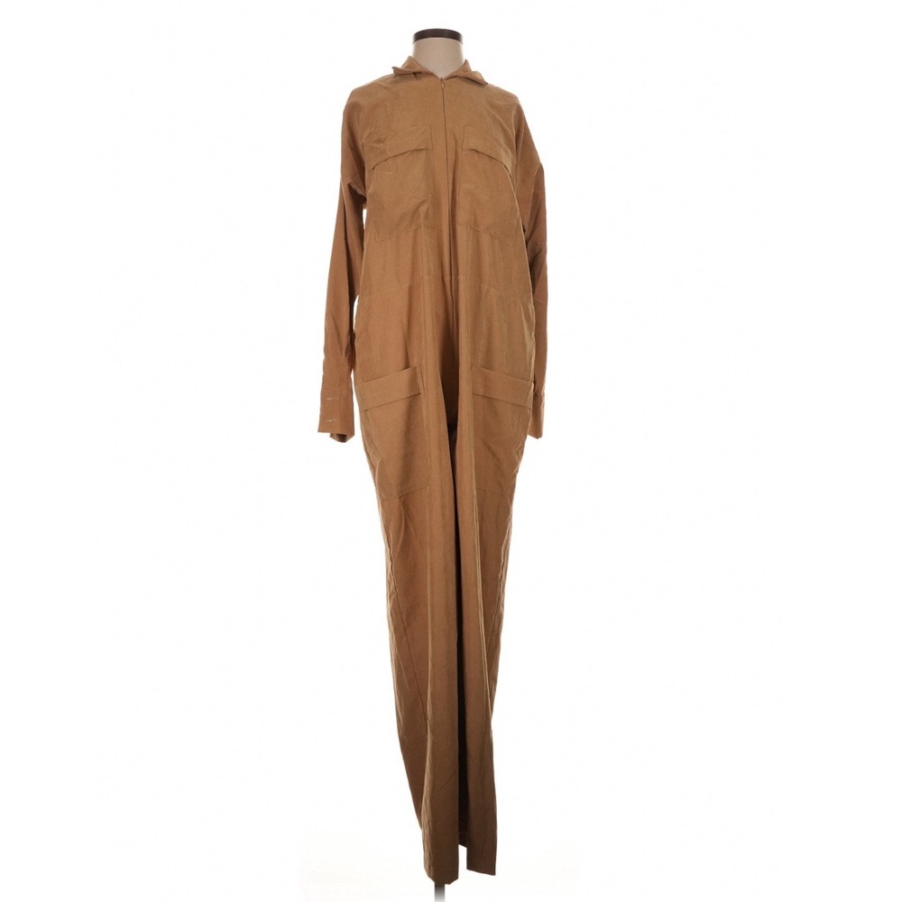 Vassia Kostara Tan Brown Utility Jumpsuit Zip Front Long Sleeve S/M Y2K Safari - Picture 3 of 11